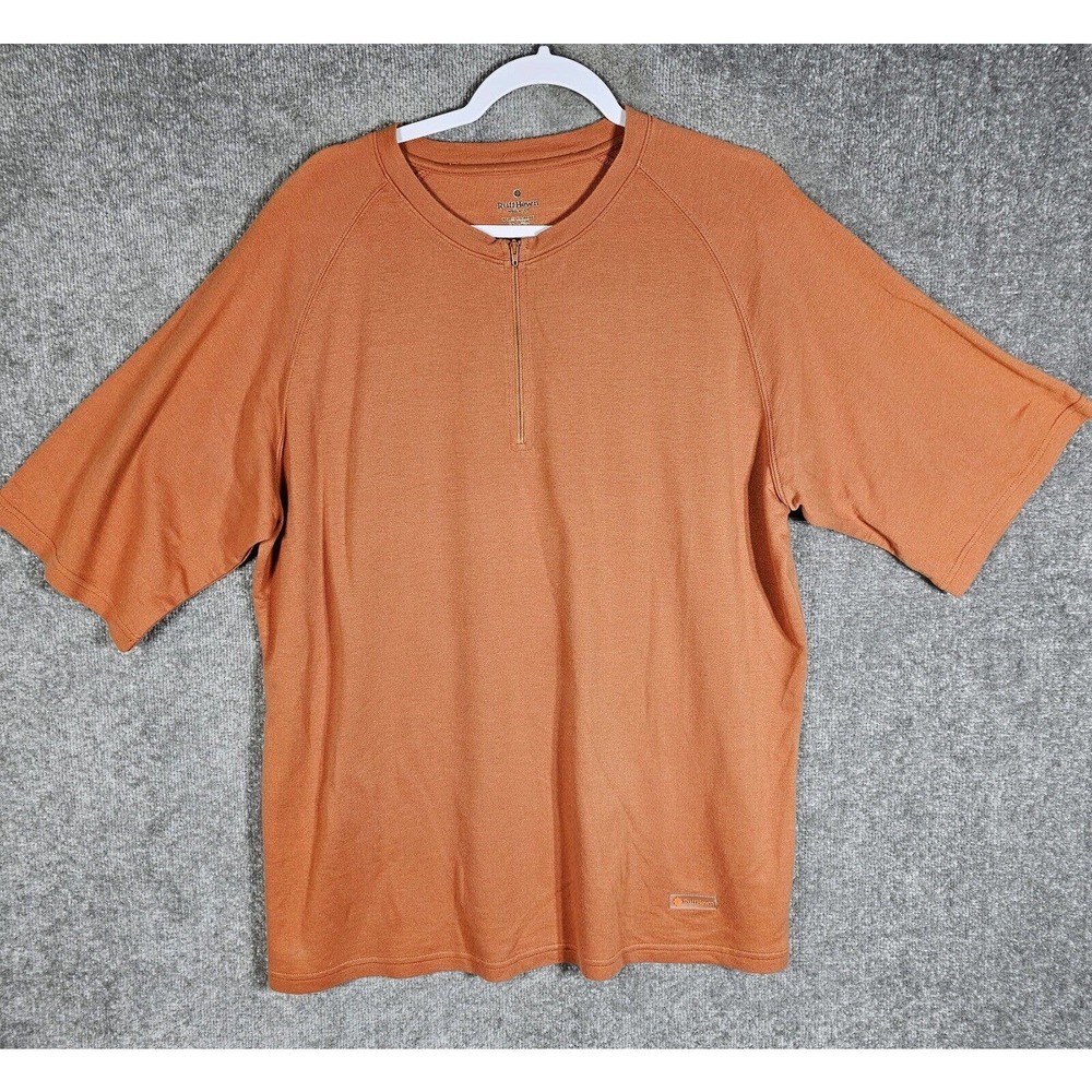 Ruff Hewn Well Worn 1/4 Zip Pullover Tee Shirt Mens Size XL Orange Short Sleeve